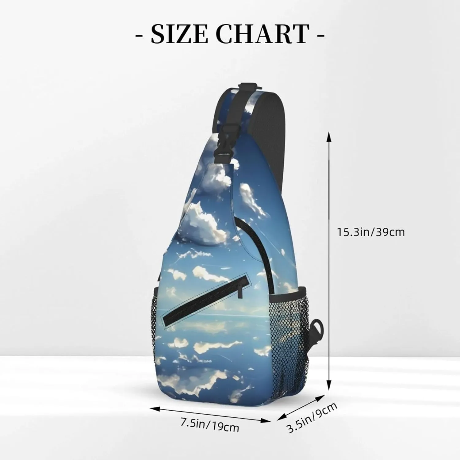 Blue sky and white clouds Print Men's Cross Chest Bag Diagonally, Cute Crossbody Shoulder Backpack, 7.5" L x 3.5" W x 15.3" H