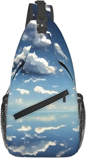 Blue sky and white clouds Print Men's Cross Chest Bag Diagonally, Cute Crossbody Shoulder Backpack, 7.5" L x 3.5" W x 15.3" H