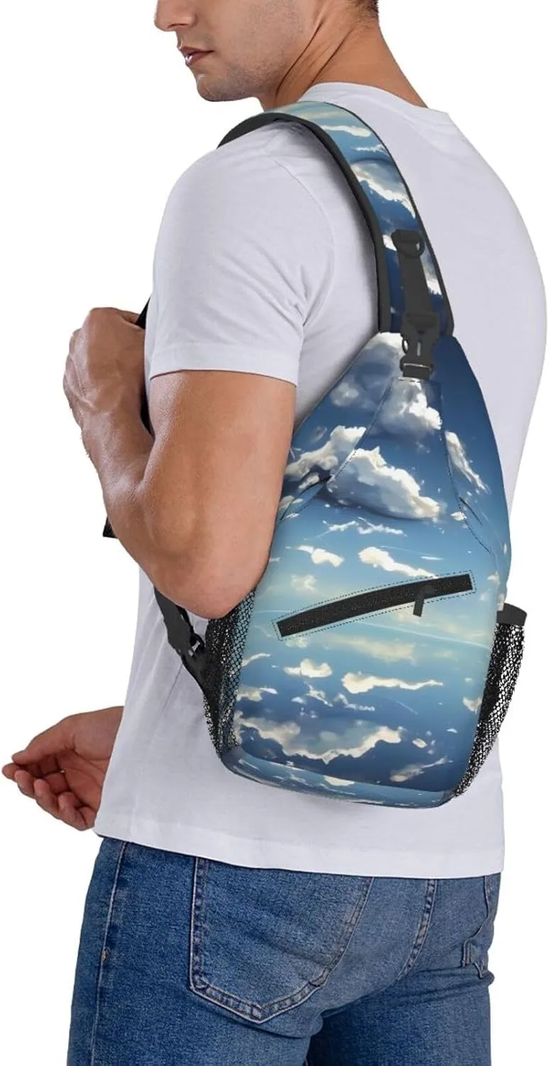 Blue sky and white clouds Print Men's Cross Chest Bag Diagonally, Cute Crossbody Shoulder Backpack, 7.5" L x 3.5" W x 15.3" H