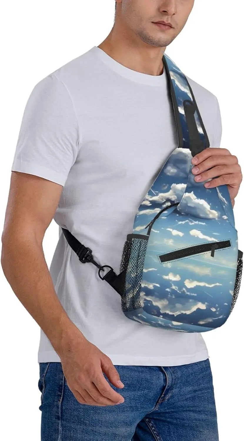 Blue sky and white clouds Print Men's Cross Chest Bag Diagonally, Cute Crossbody Shoulder Backpack, 7.5" L x 3.5" W x 15.3" H