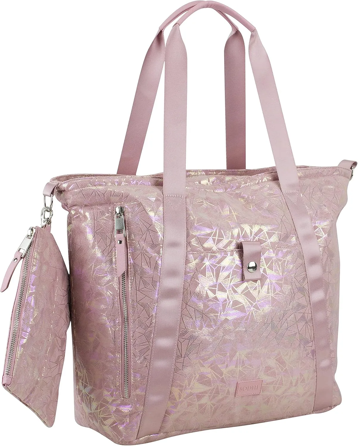 BODHI Township Tote with Removable Zipper Wristlet and Adjustable Crossbody Strap-Pink Geo