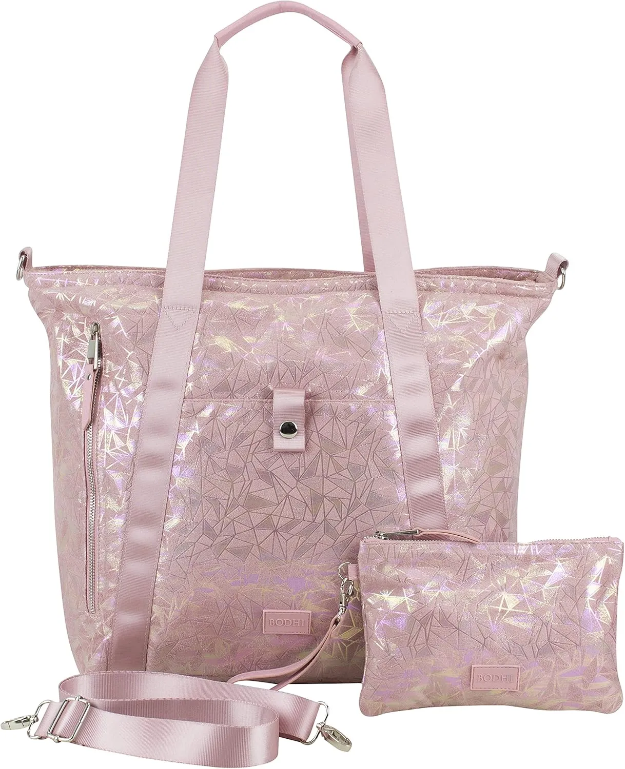 BODHI Township Tote with Removable Zipper Wristlet and Adjustable Crossbody Strap-Pink Geo