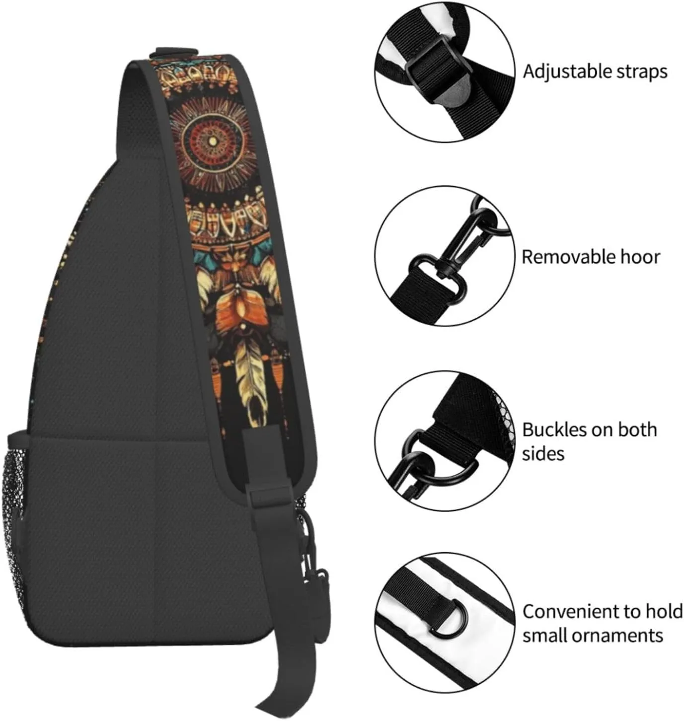 Bohemian Style Crossbody Bag Fitness Sports Travel Hiking Backpack National Culture Chest Bag Shoulder Bag for Women and Men