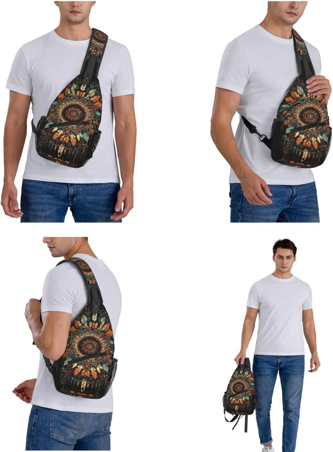 Bohemian Style Crossbody Bag Fitness Sports Travel Hiking Backpack National Culture Chest Bag Shoulder Bag for Women and Men