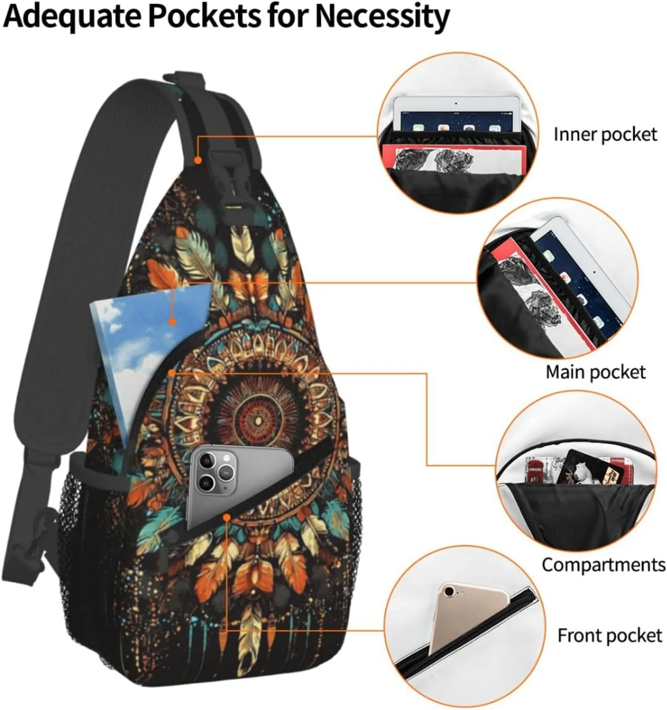 Bohemian Style Crossbody Bag Fitness Sports Travel Hiking Backpack National Culture Chest Bag Shoulder Bag for Women and Men