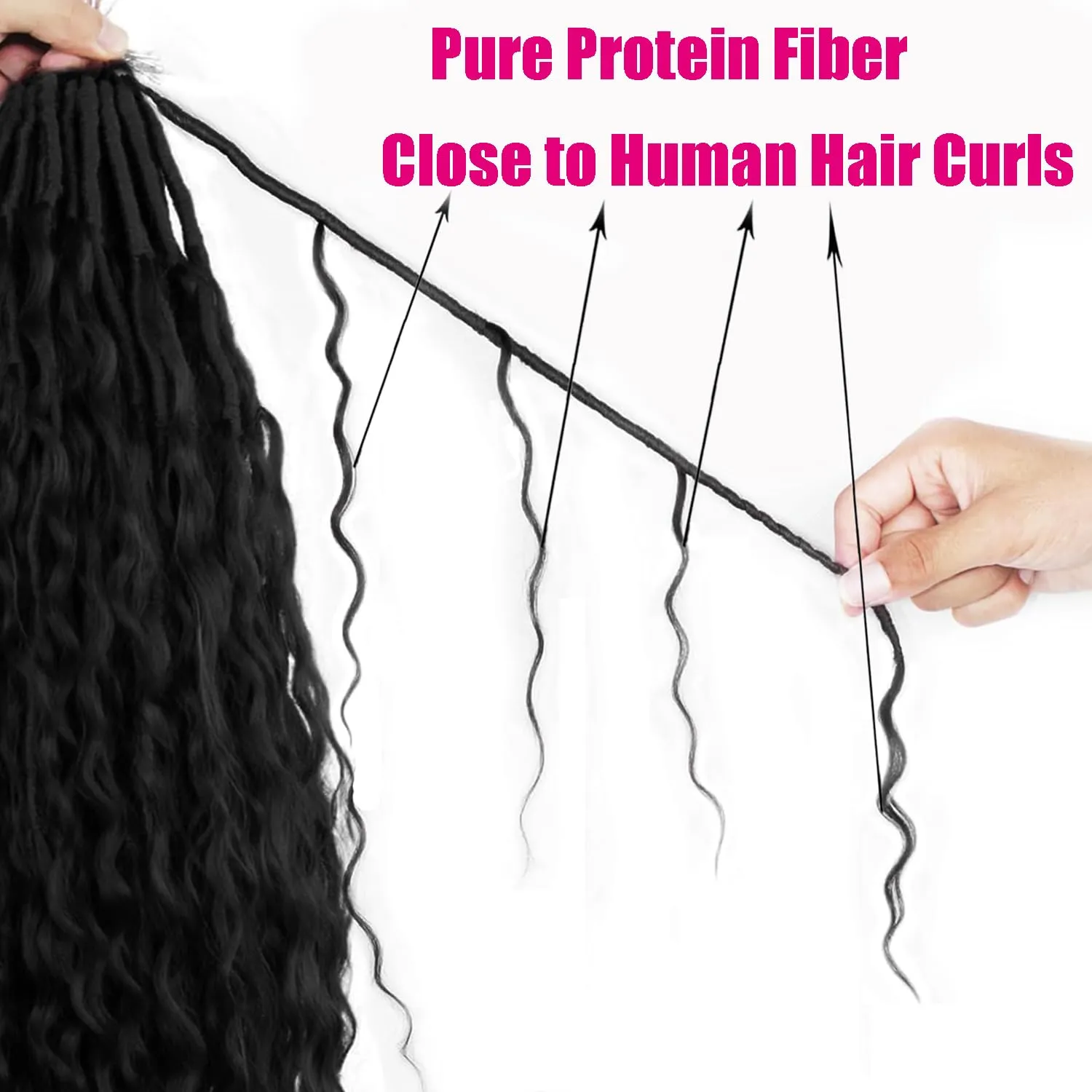 Boho Faux Locs With Curly Pure Protein Fiber Close to Human Hair Curls 24 Inch Pre-Looped Crochet Goddess Faux Locs Bohemian Loc Crochet Hair For Women(24Inch 1B)