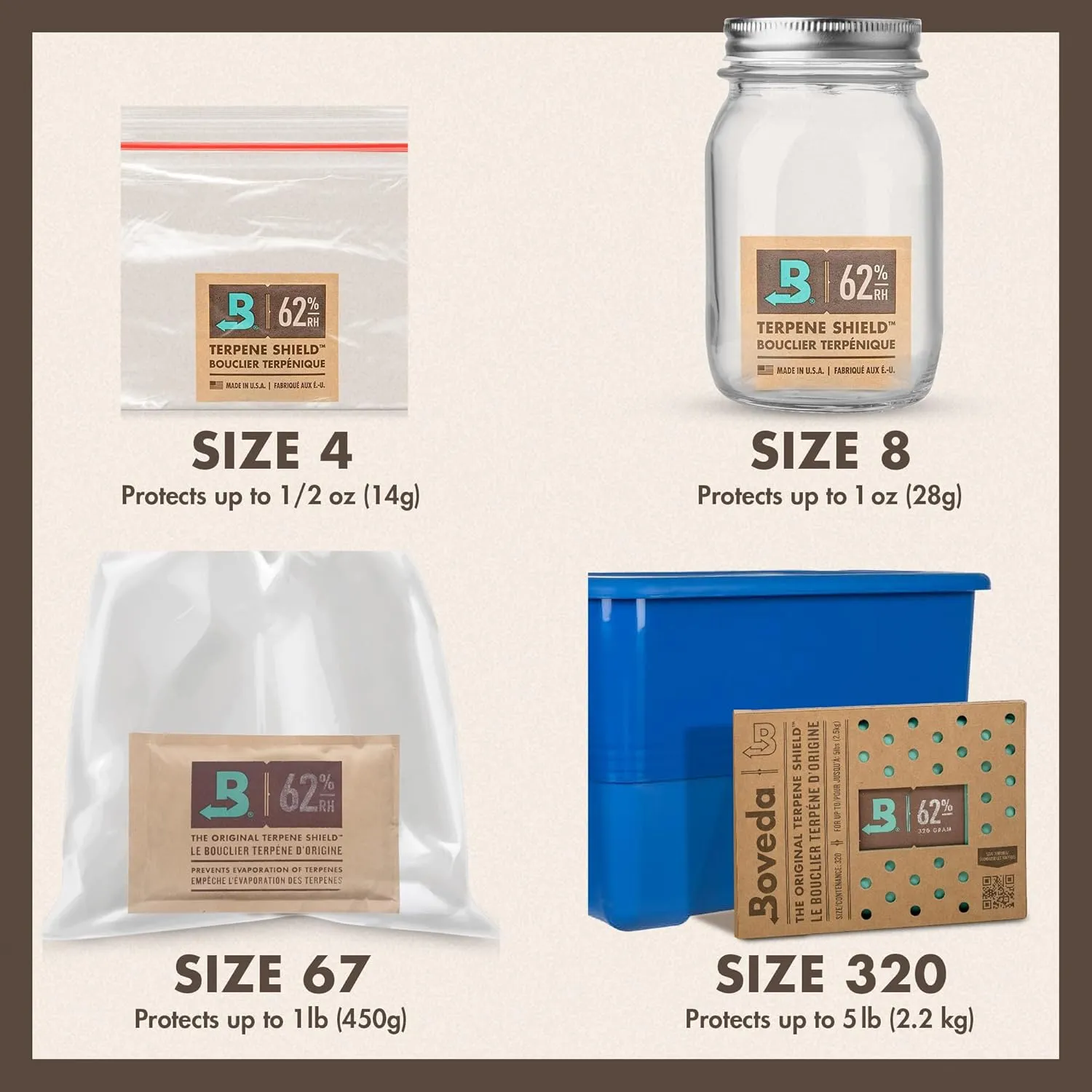 Boveda 62% Two-Way Humidity Control Packs For Storing ½ oz – Size 4 – 10 Pack – Moisture Absorbers for Small Storage Containers – Humidifier Packs – Hydration Packets in Resealable Bag