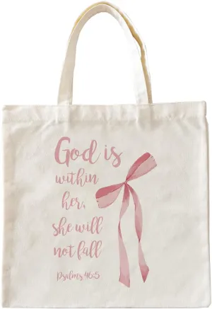 Bow Tote Bag, Coquette Preppy Tote Bag Aesthetic for Women Teen Girls, God is Within Her She Will Not Fall, Bible Christian Tote Bags, Shopping Bags