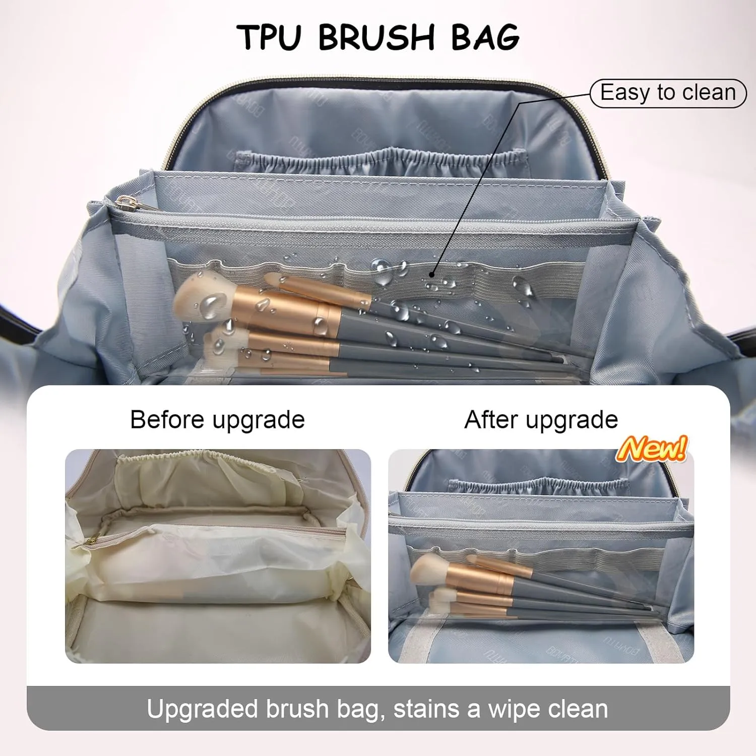 BOYATU Travel Makeup Bags for Women: 3 Piece Make up Bags Set - Large Cosmetic Bag - Vegan Leather Makeup Organizer - Portable Toiltery Bag with Divider & Handle (L05 Grey)