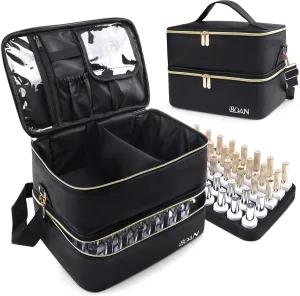 BQAN Nail Polish Organizer Case, 40 Bottles (15ml - 0.5 fl.oz) Capacity, Double Storage Bags with Adjustable Divider, Nail Art Accessories Case & Bag Black
