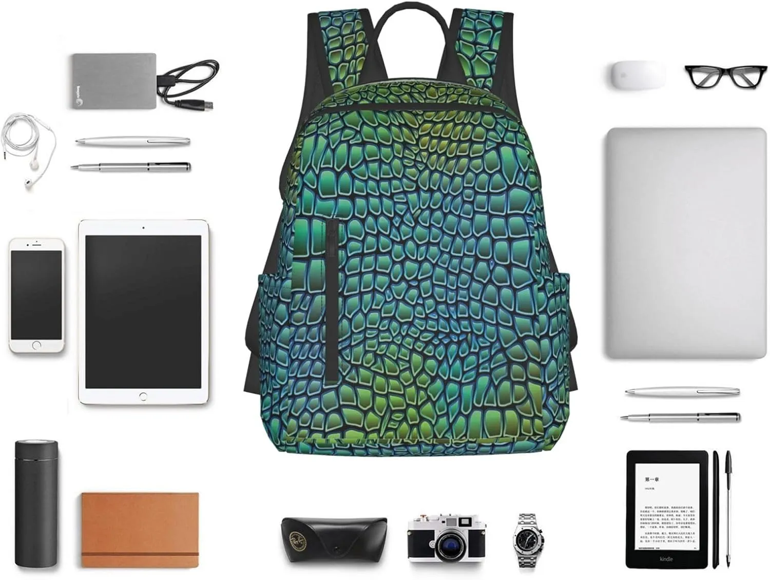 BREAUX Alligator Skin Print Simple And Lightweight Leisure Backpack, Men'S And Women'S Fashionable Travel Backpack