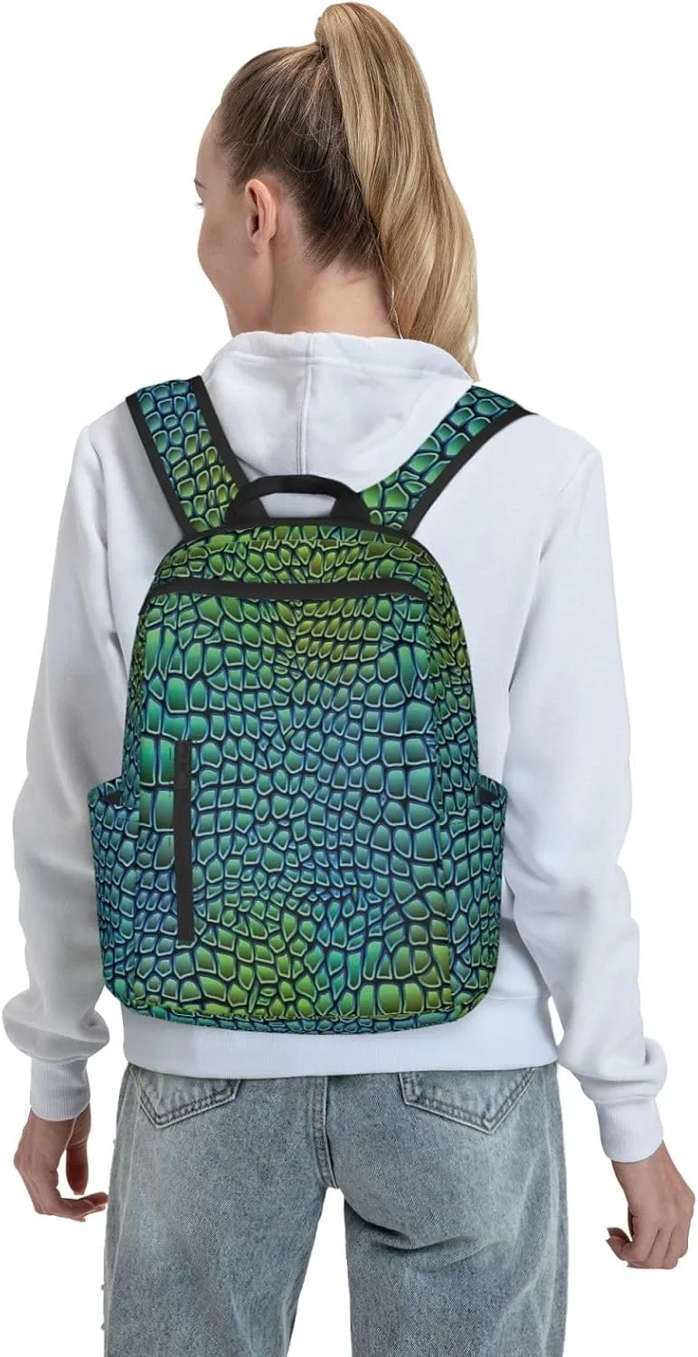 BREAUX Alligator Skin Print Simple And Lightweight Leisure Backpack, Men'S And Women'S Fashionable Travel Backpack