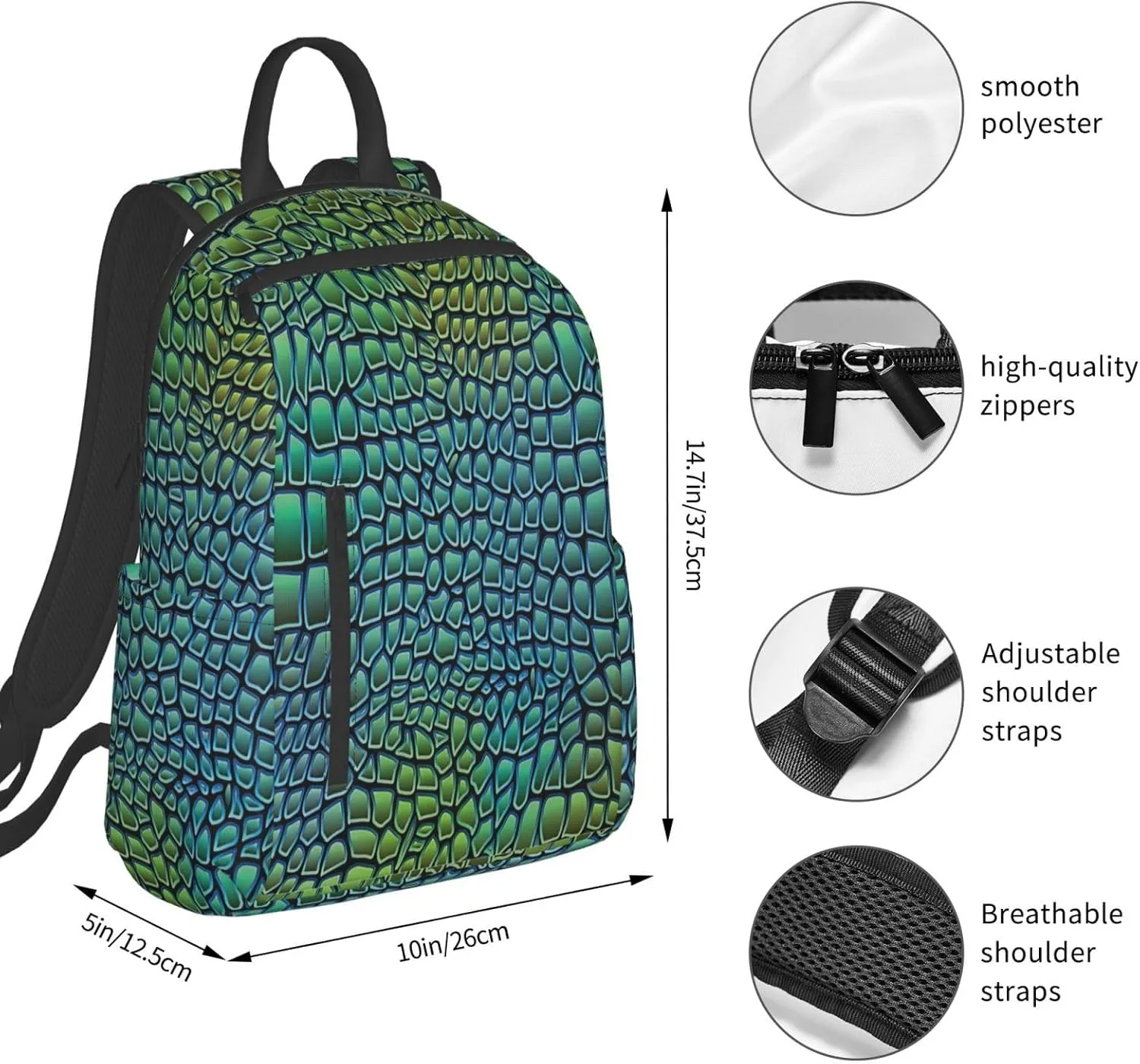 BREAUX Alligator Skin Print Simple And Lightweight Leisure Backpack, Men'S And Women'S Fashionable Travel Backpack