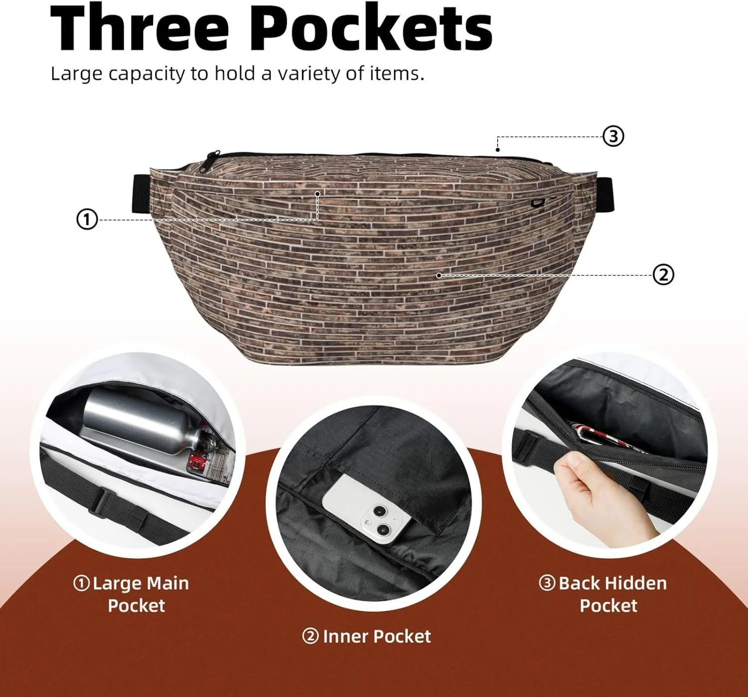Brick Wall. Multi-Purpose Fanny Pack and Crossbody Bag - High Capacity with Zipper Pockets, Ideal for Men and Women