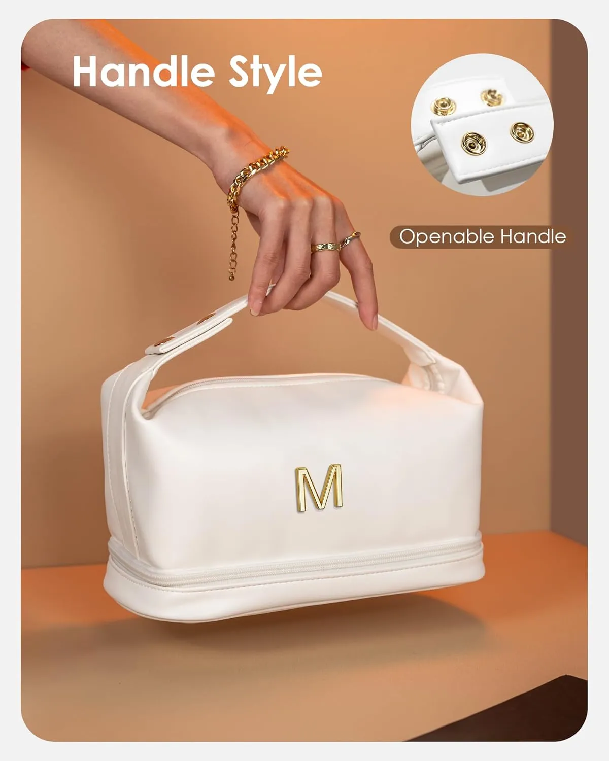 Bridal Gifts, Travel Makeup Bag, Personalized Double Layer Cosmetic Toiletry Bag White Makeup PU Bag Letter Bride Purse Waterproof Portable Zipper Wedding Bridesmaid Gift