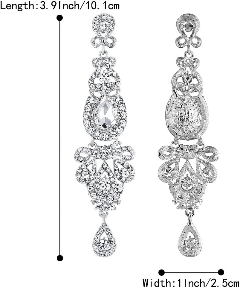 BriLove Bridal Stunning Crystal Art Deco Long Chandelier Dangle Earrings for Women Wedding Party Prom