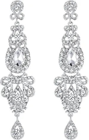 BriLove Bridal Stunning Crystal Art Deco Long Chandelier Dangle Earrings for Women Wedding Party Prom