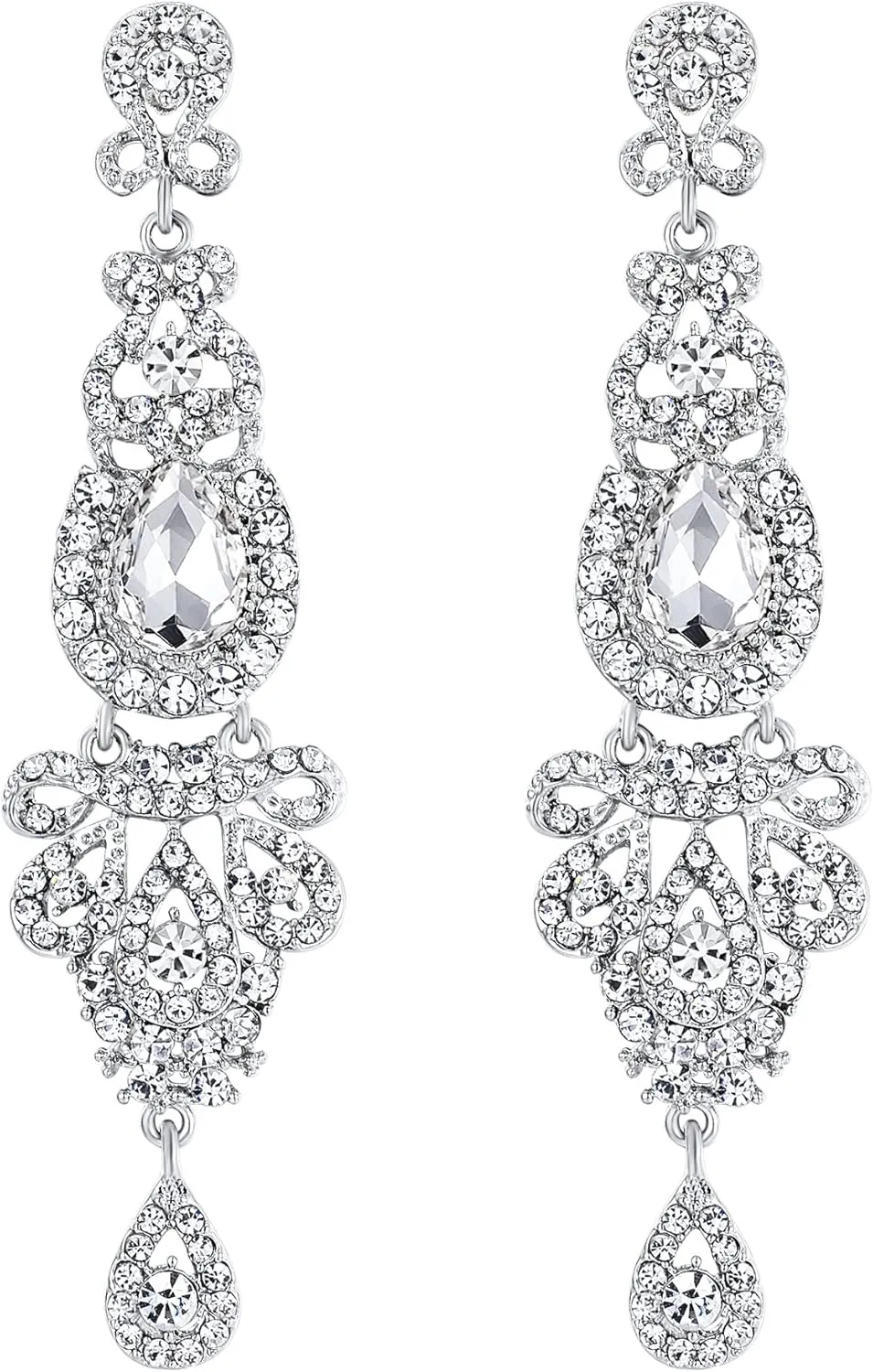 BriLove Bridal Stunning Crystal Art Deco Long Chandelier Dangle Earrings for Women Wedding Party Prom
