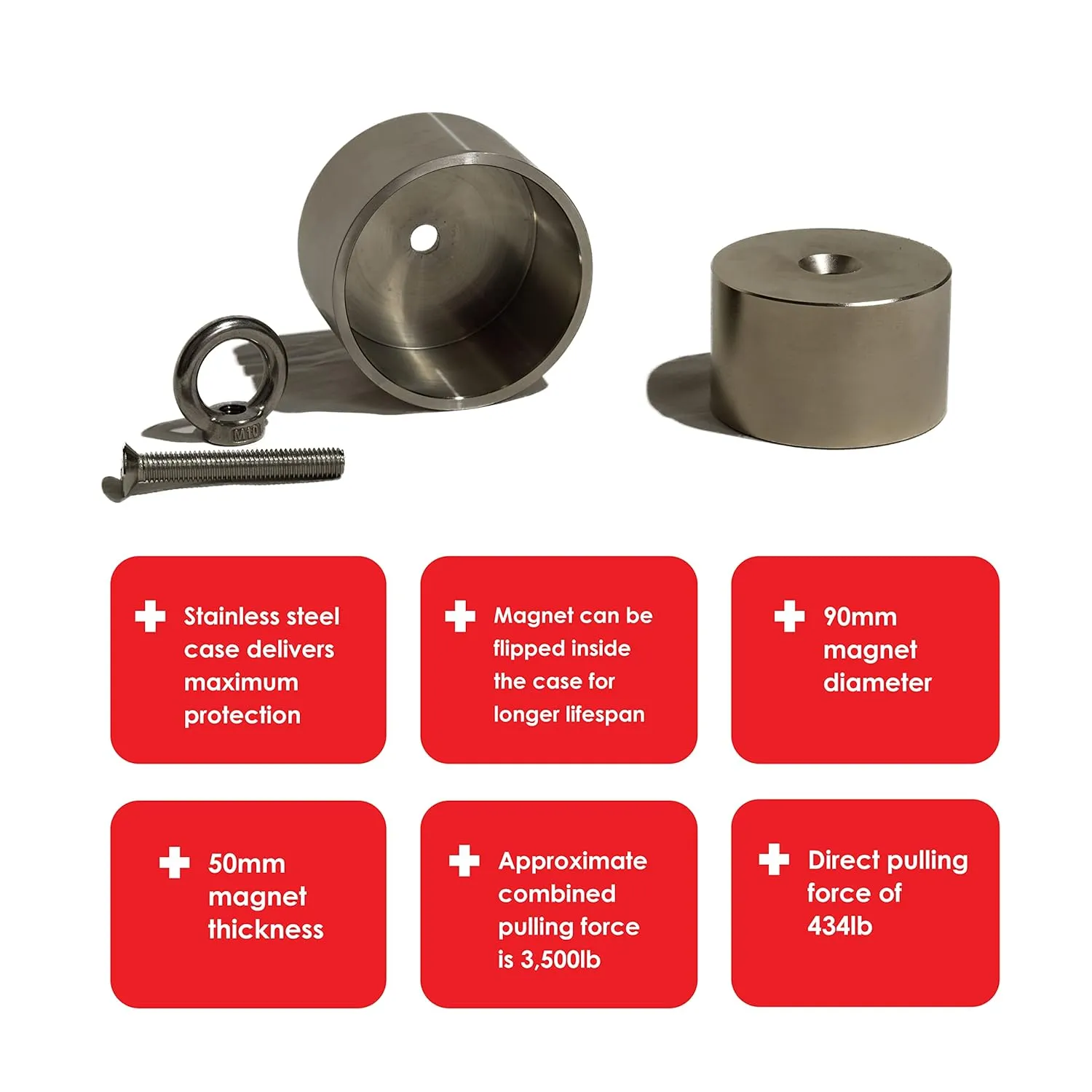 Brute Magnetics 3500lb Boss 360 Magnet Fishing Bundle- Includes 360 Degree Magnet, Threadlocker, & Accessories- Ideal for Salvage and Treasure Hunting in Rivers, Oceans, Lakes
