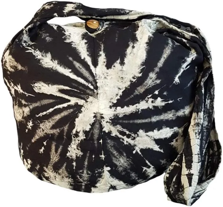 BTP! Tie Dye Sling Crossbody Shoulder Bag Purse Hippie Hobo Cotton Bohemian Black White Spiral VJ1