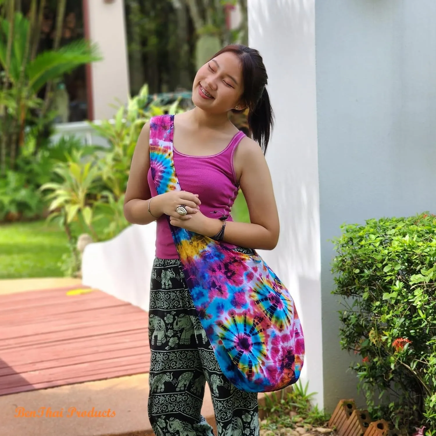 BTP! Tie Dye Sling Crossbody Shoulder Bag Purse Hippie Hobo Cotton Bohemian Colorful Firework