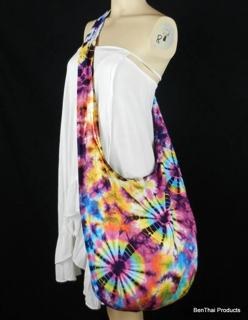 BTP! Tie Dye Sling Crossbody Shoulder Bag Purse Hippie Hobo Cotton Bohemian Colorful Firework