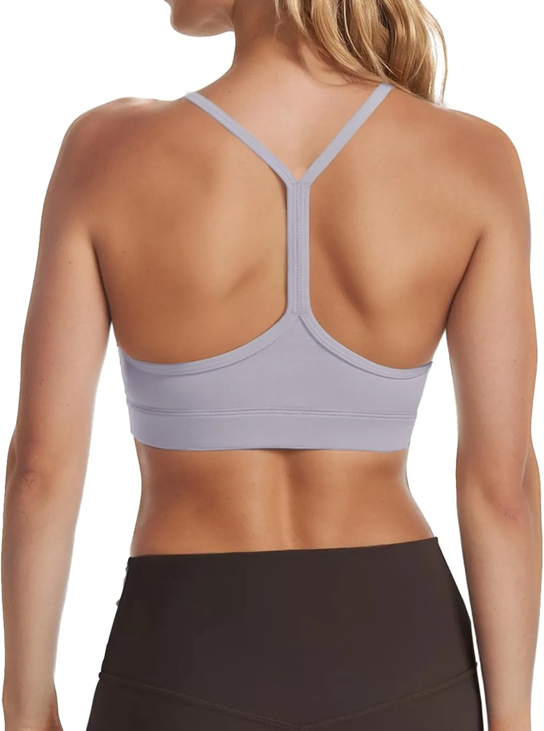 Buauty 2 Packs Y Back Sports Bra for Women, Low Impact Padded Racerback Spaghetti Strap Bras, Womens Workout Yoga Tops