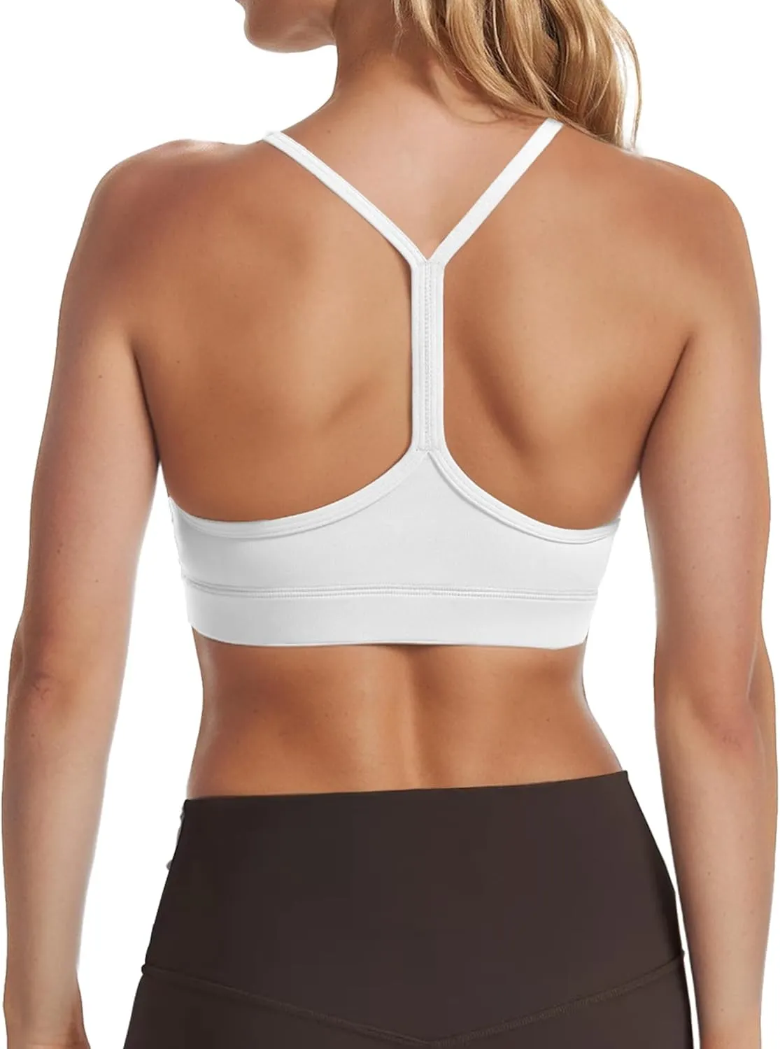 Buauty 2 Packs Y Back Sports Bra for Women, Low Impact Padded Racerback Spaghetti Strap Bras, Womens Workout Yoga Tops