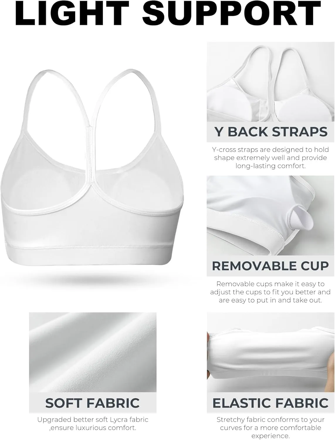 Buauty 2 Packs Y Back Sports Bra for Women, Low Impact Padded Racerback Spaghetti Strap Bras, Womens Workout Yoga Tops