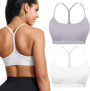Buauty 2 Packs Y Back Sports Bra for Women, Low Impact Padded Racerback Spaghetti Strap Bras, Womens Workout Yoga Tops