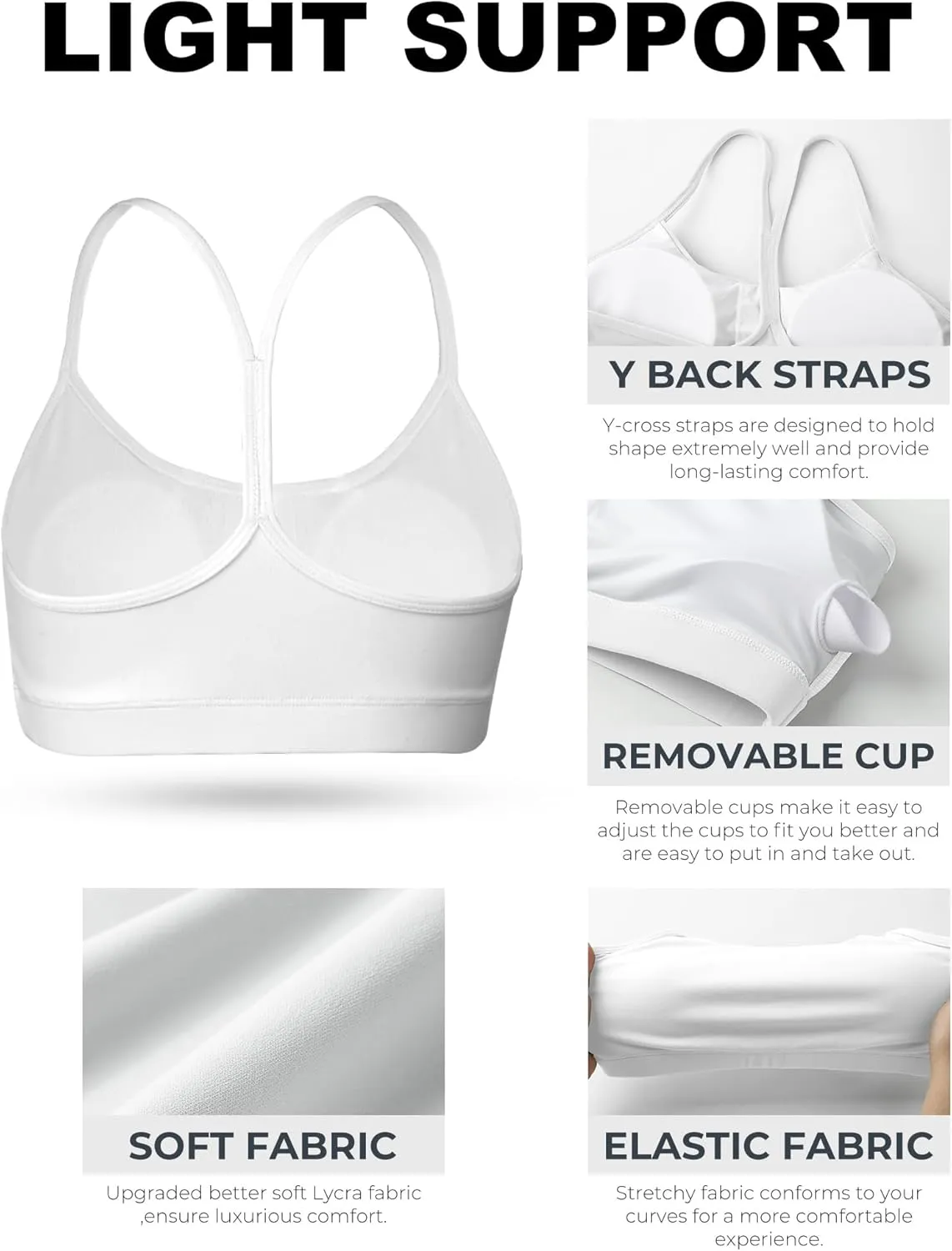 Buauty 2 Packs Y Back Sports Bra for Women, Low Impact Padded Racerback Spaghetti Strap Bras, Womens Workout Yoga Tops