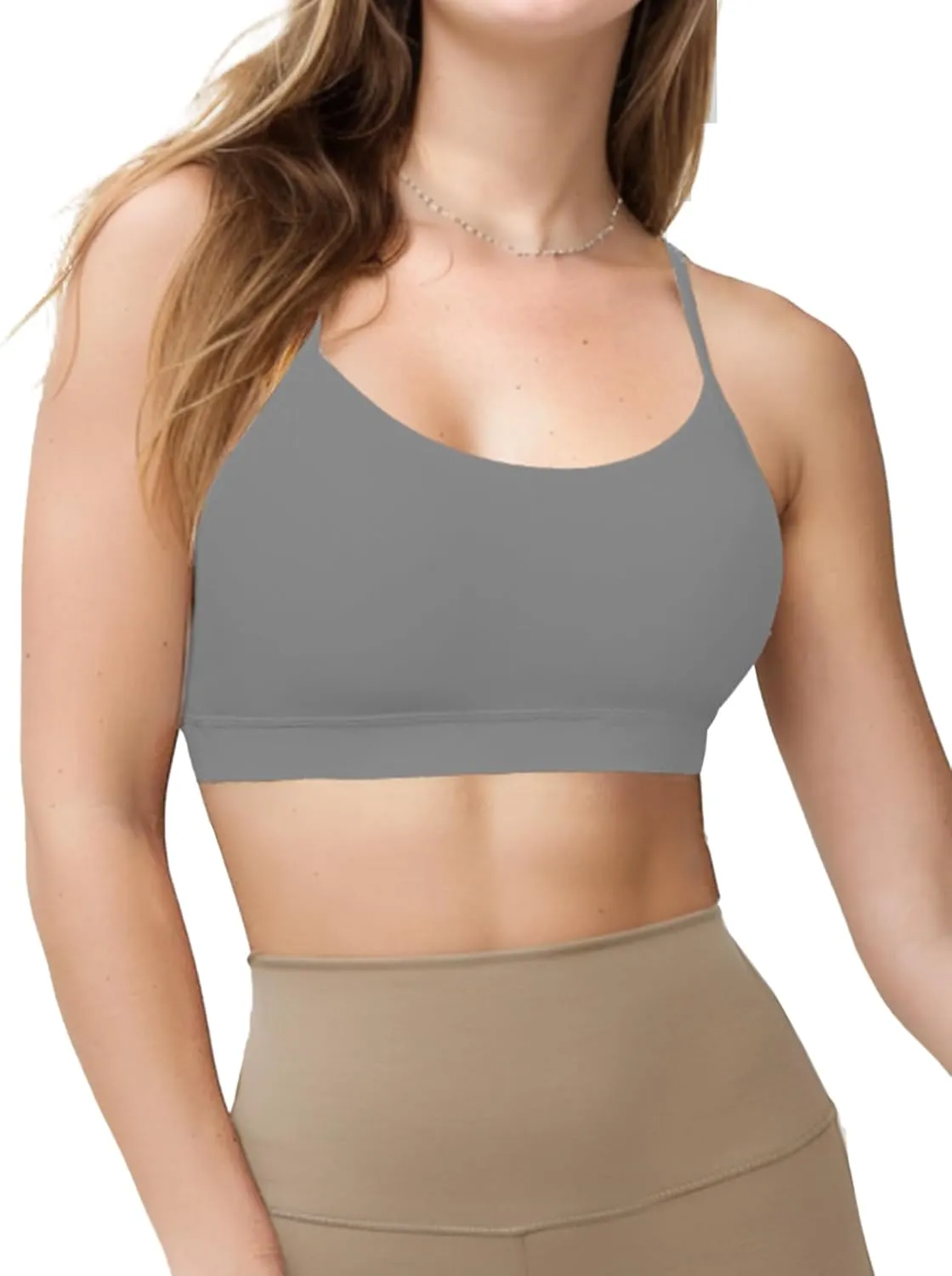 Buauty 2 Packs Y Back Sports Bra for Women, Low Impact Padded Racerback Spaghetti Strap Bras, Womens Workout Yoga Tops
