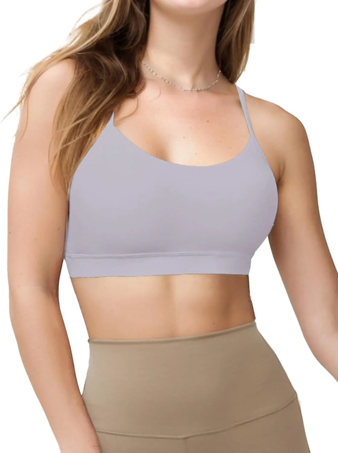 Buauty 2 Packs Y Back Sports Bra for Women, Low Impact Padded Racerback Spaghetti Strap Bras, Womens Workout Yoga Tops