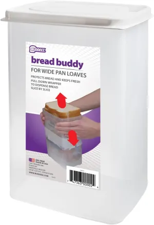 Buddeez Bread Buddy for Wide Pan Loaves, Bread Box, Bread Container, Fresh Home Made Bread Storage Dispenser – White Lid
