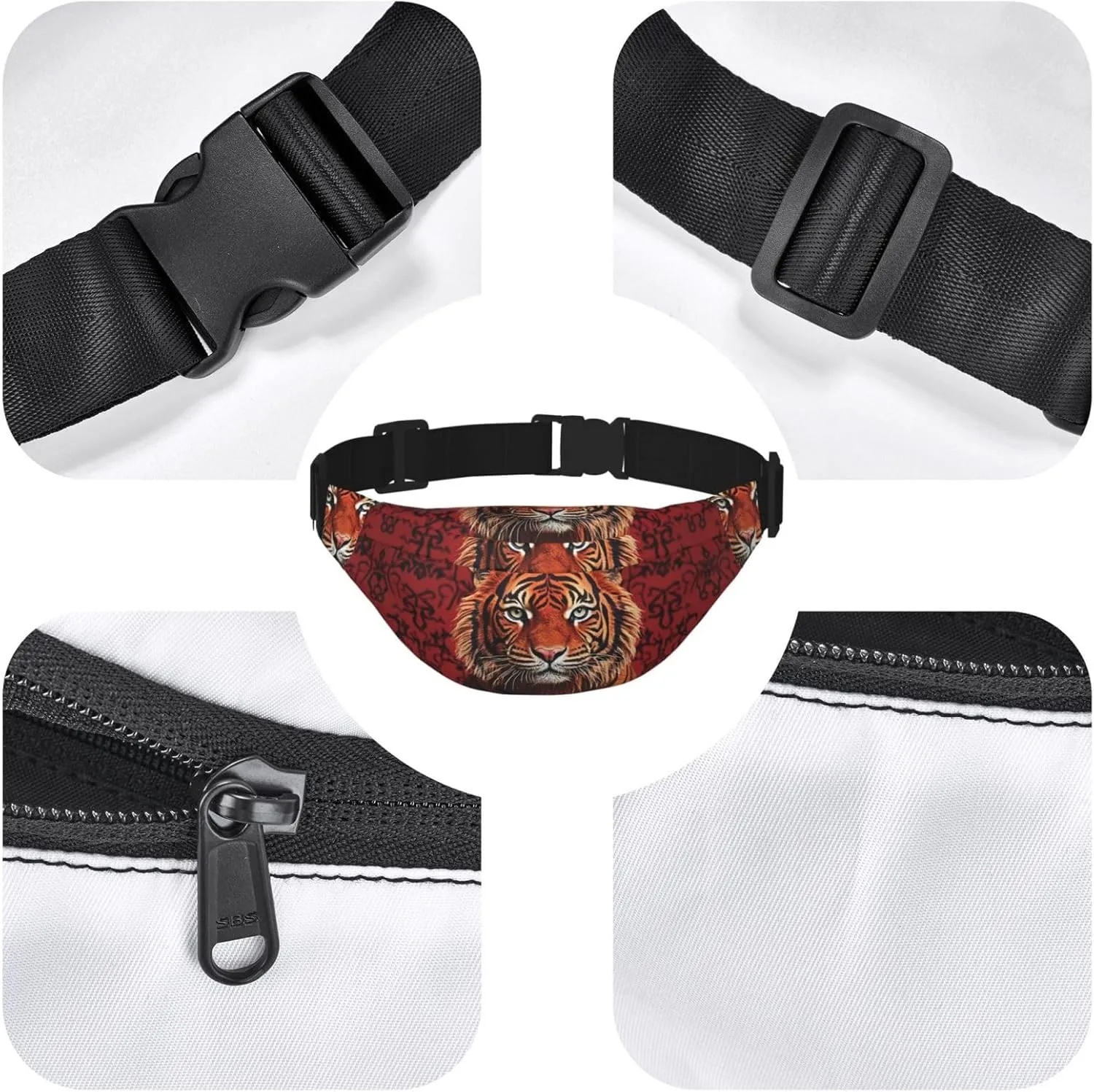 Bumbag Fanny Pack for Women Men Waist Pack Fashion Bum Bag Tiger Pattern Waist Bag for Sport Hiking Travel, Tiger Pattern, One Size