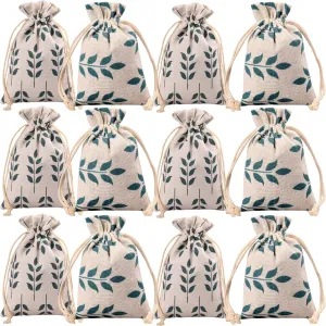 Burlap Bags With Drawstring- Storage Bag- Sachets Bag- Gift Pouch For Party | Wedding-12pcs (17×23cm(6.8×9.2 inch), leaf)
