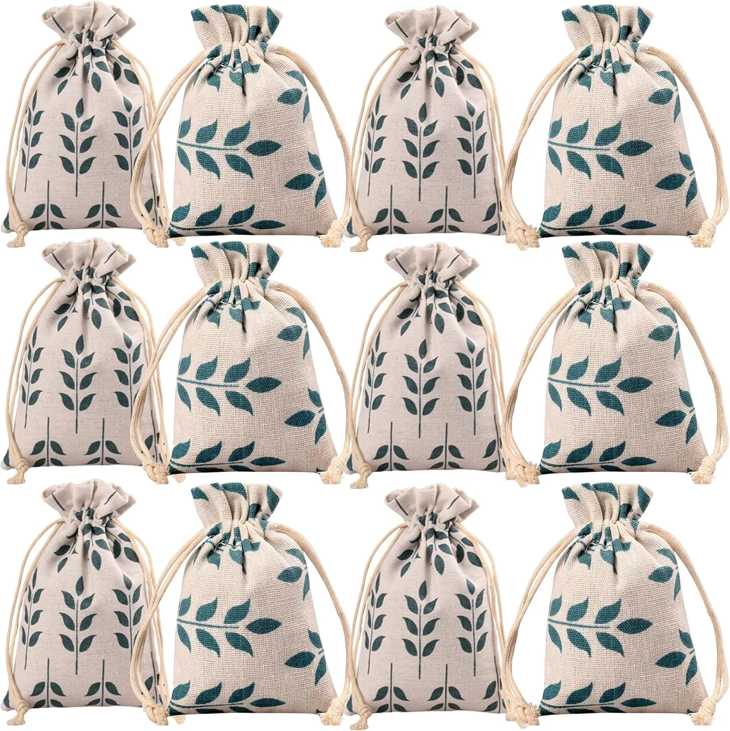 Burlap Bags With Drawstring- Storage Bag- Sachets Bag- Gift Pouch For Party | Wedding-12pcs (17×23cm(6.8×9.2 inch), leaf)