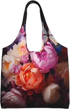 Butterflies and Fresh Bush Printed Single Shoulder Commuter Canvas Bag, Grocery Shopping Bag, Daily Use Canvas Bag
