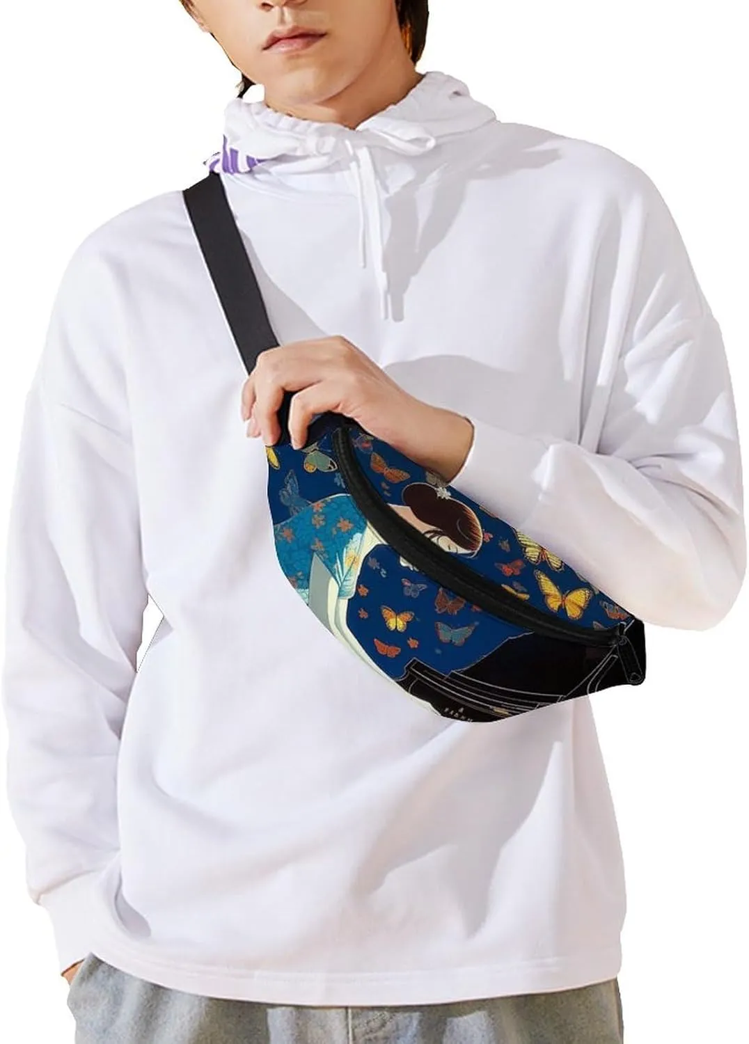 Butterflies Flying to Music Fanny Pack for Women Men Waist Bag Waterproof Belt Bag with Adjustable Strap