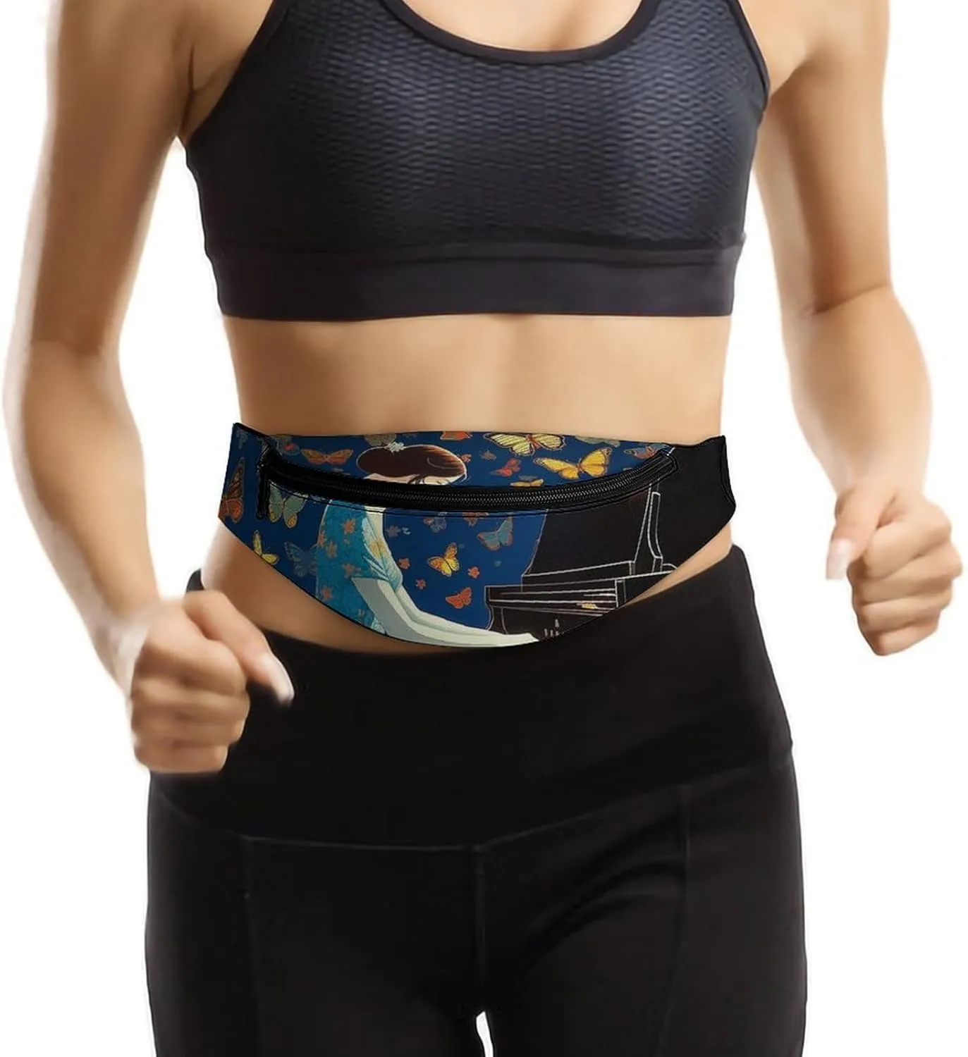 Butterflies Flying to Music Fanny Pack for Women Men Waist Bag Waterproof Belt Bag with Adjustable Strap