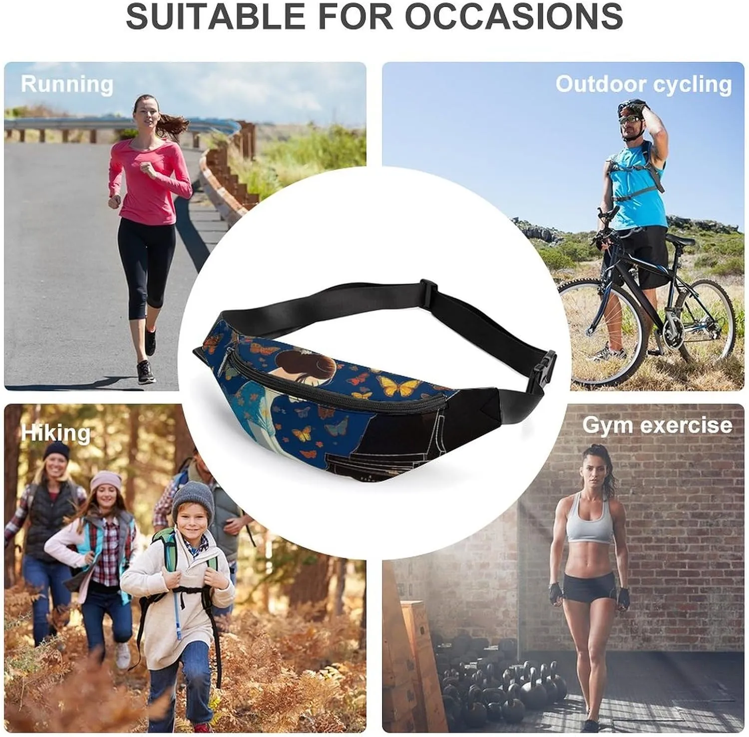 Butterflies Flying to Music Fanny Pack for Women Men Waist Bag Waterproof Belt Bag with Adjustable Strap