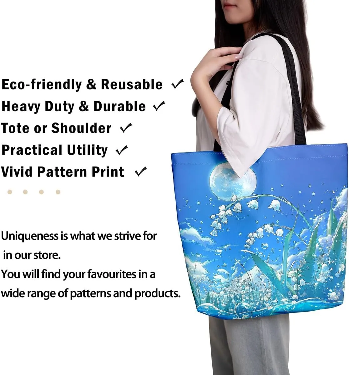 Butterfly Canvas Tote Bag,Blue Galaxy Shopping Canvas Bags