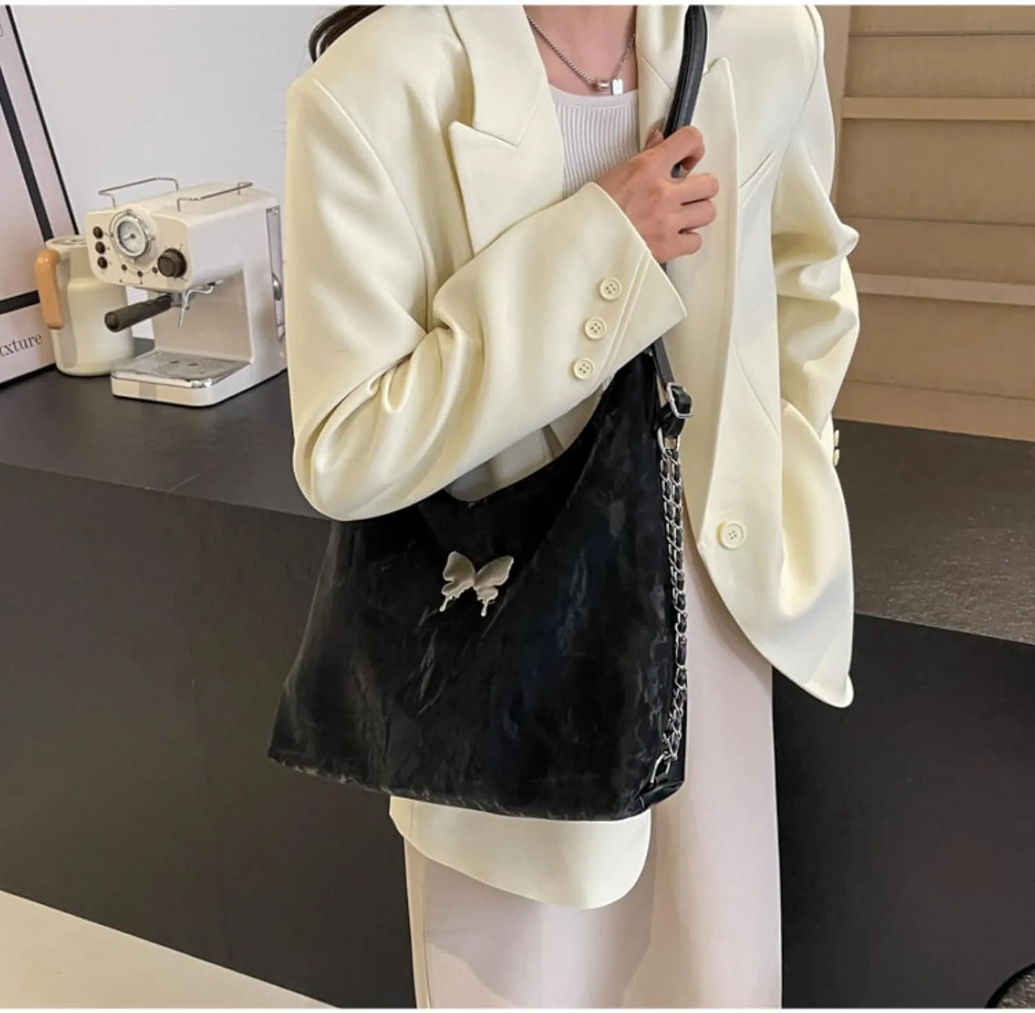 Butterfly Chic Tote Bag - Large Capacity Commuter Chain Shoulder Bag with Adjustable shoulder strap,Lockable Closure