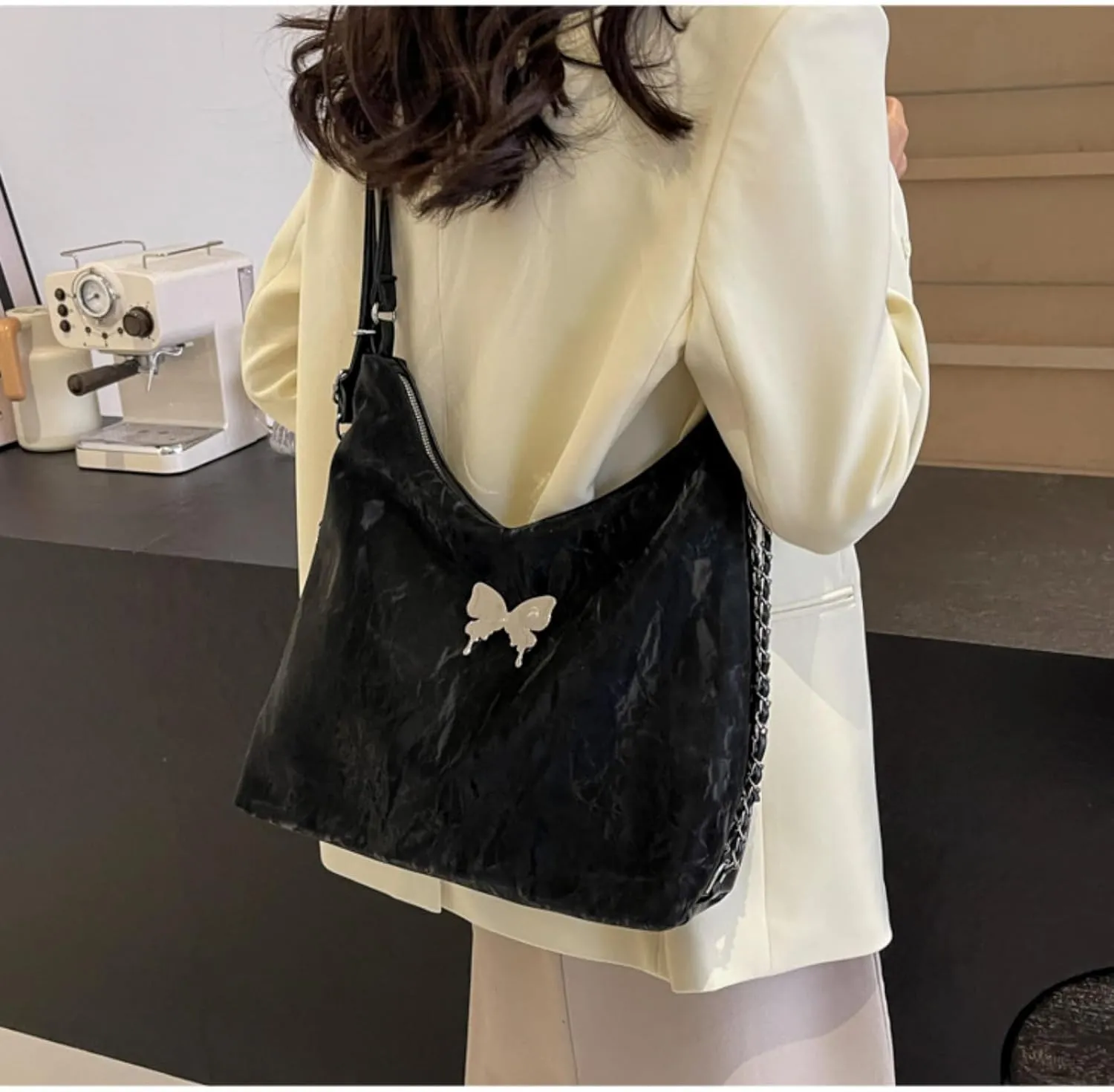 Butterfly Chic Tote Bag - Large Capacity Commuter Chain Shoulder Bag with Adjustable shoulder strap,Lockable Closure