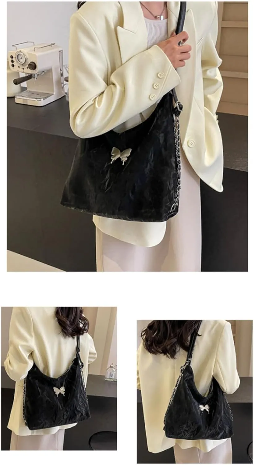 Butterfly Chic Tote Bag - Large Capacity Commuter Chain Shoulder Bag with Adjustable shoulder strap,Lockable Closure