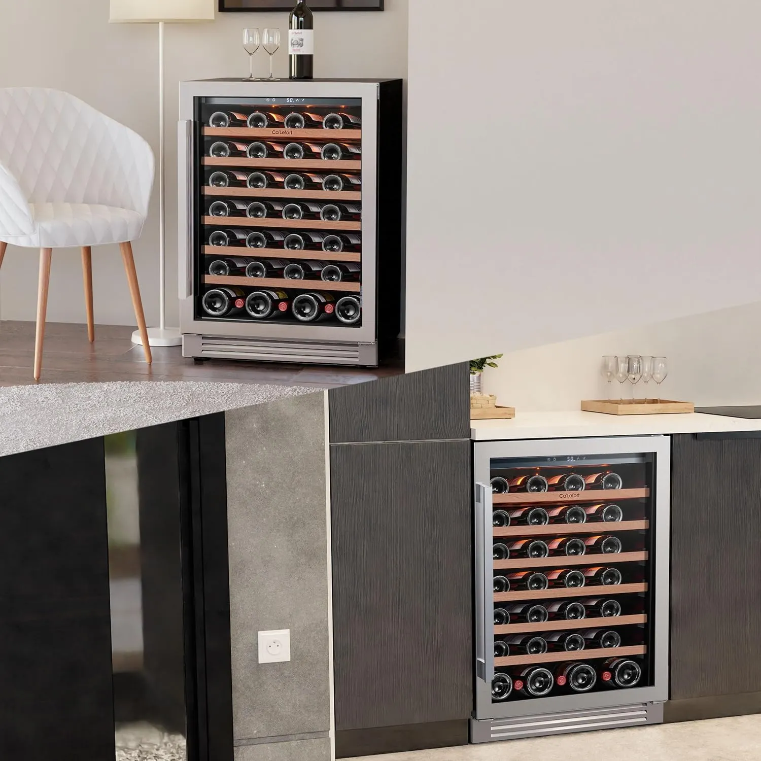 Ca'Lefort 24 Inch Wine Fridge, 54 Bottle Wine Cooler Refrigerator, 40-65°F Wine Refrigerator Glass Door, 3 LED Wine Fridge, Built-in or Freestanding Wine Fridge for Home/Bar/Kitchen (5.65 cu.ft)