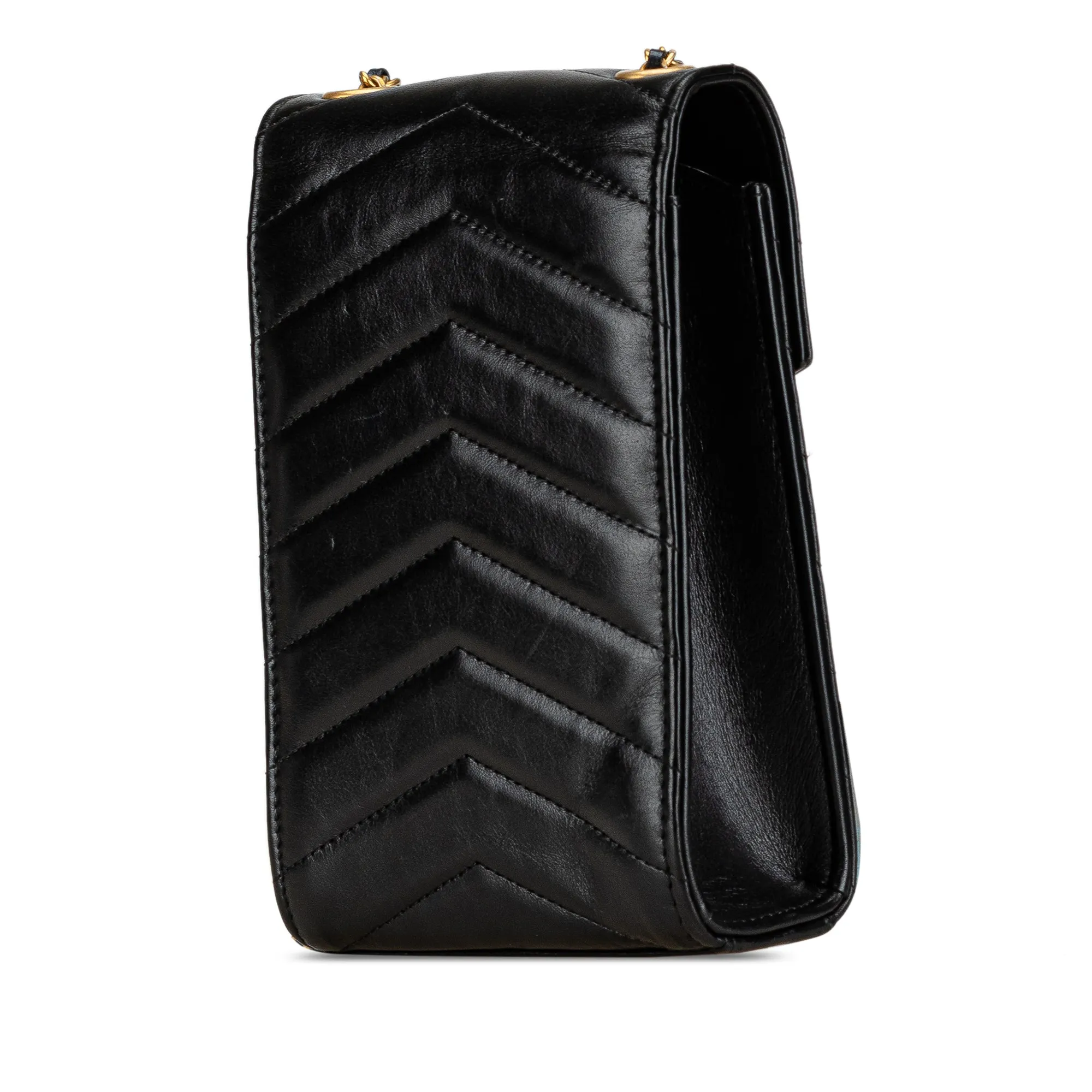 Calfskin CC Chevron Medal Envelope Vertical Clutch With Chain