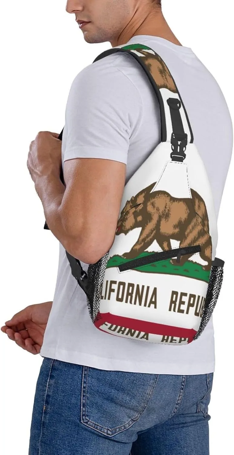 California Republic Flag Crossbody Sling Backpack, Sling Bag Travel Hiking Chest Bag Unisex Daypack