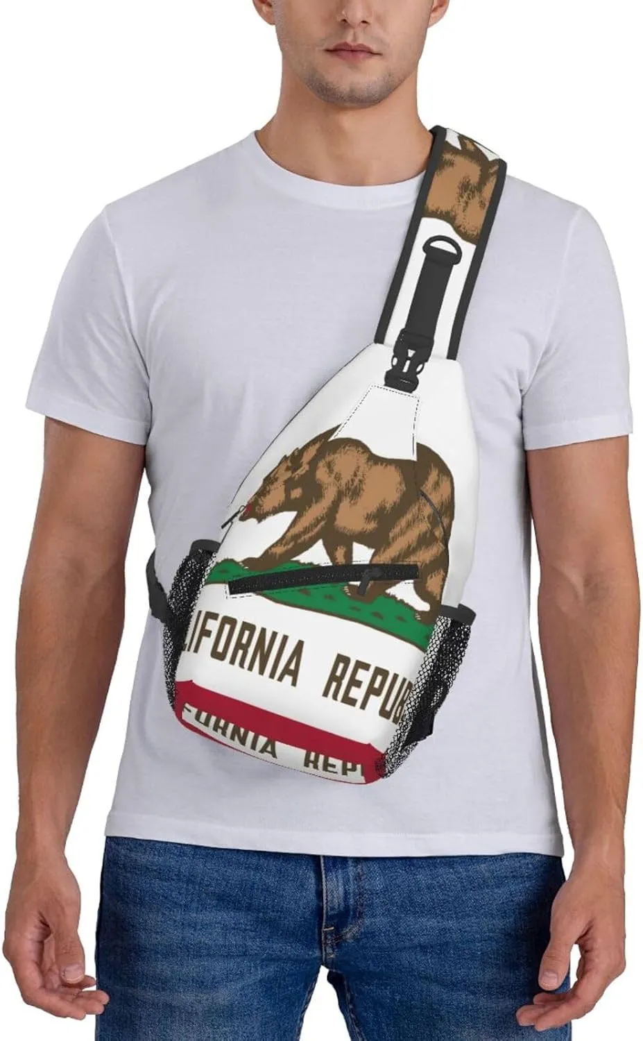 California Republic Flag Crossbody Sling Backpack, Sling Bag Travel Hiking Chest Bag Unisex Daypack