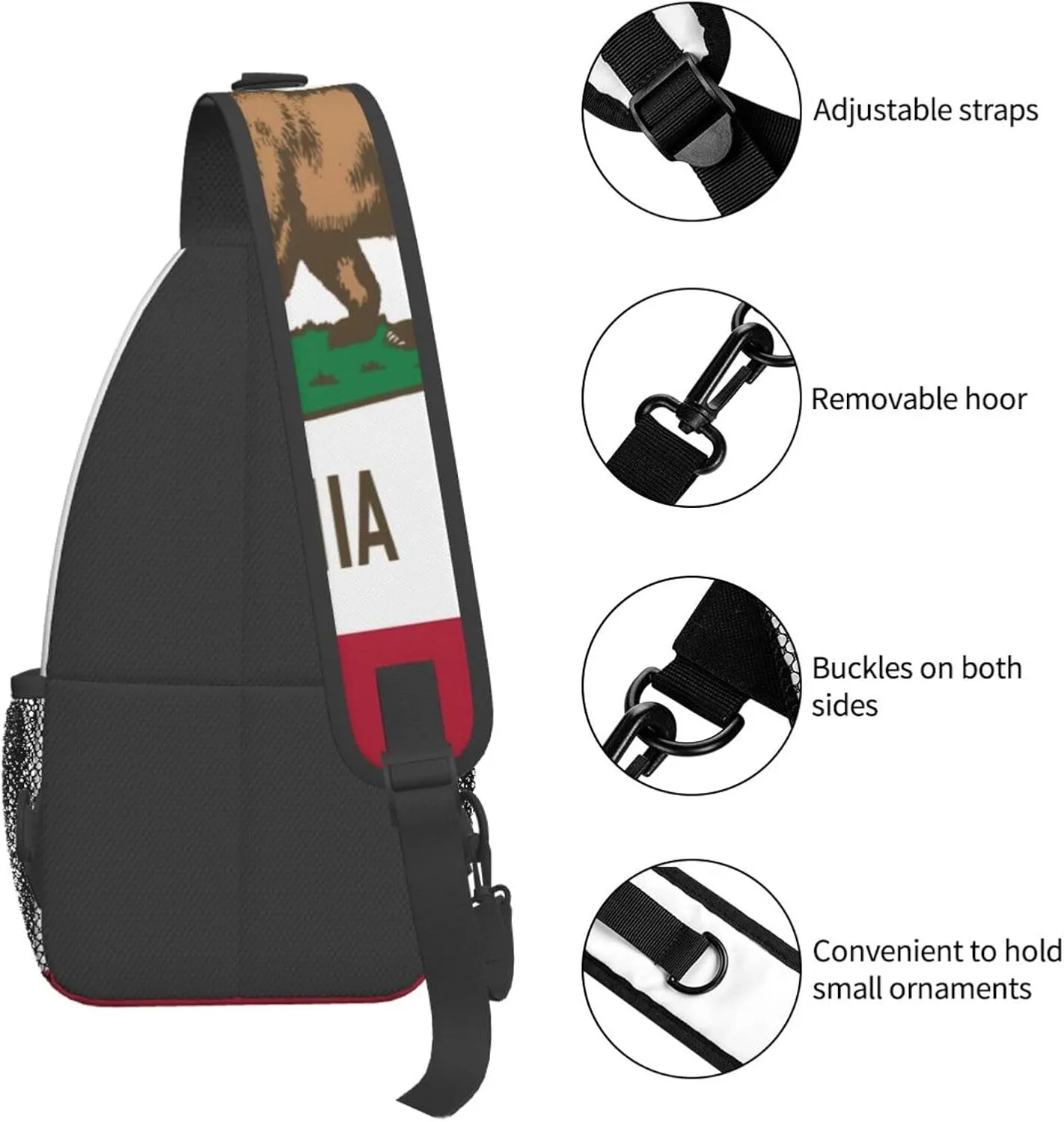 California Republic Flag Crossbody Sling Backpack, Sling Bag Travel Hiking Chest Bag Unisex Daypack